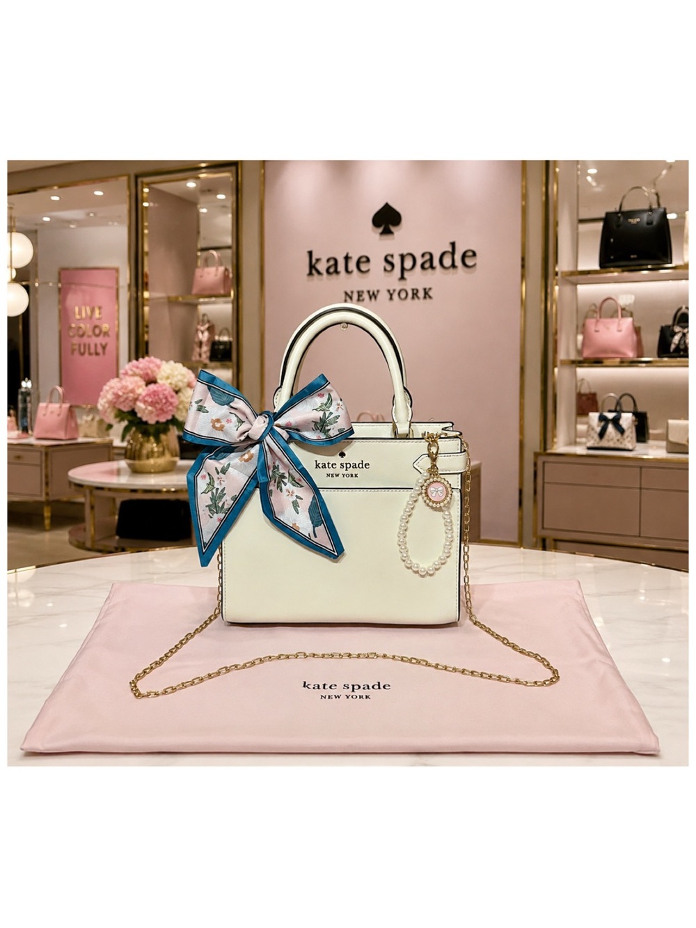 Kate Spade. 4 Piece Set: Staci Satchel with Free Dust Bag, Bag Charm & Bag Scarf